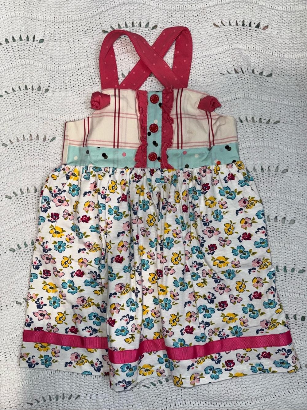 Girls Pink Floral Sundress with Polka Dot Accent